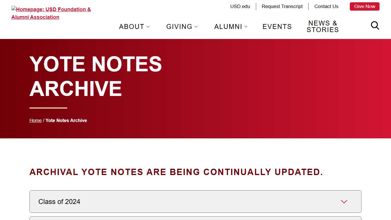 Yote Notes Archive USD Foundation & Alumni