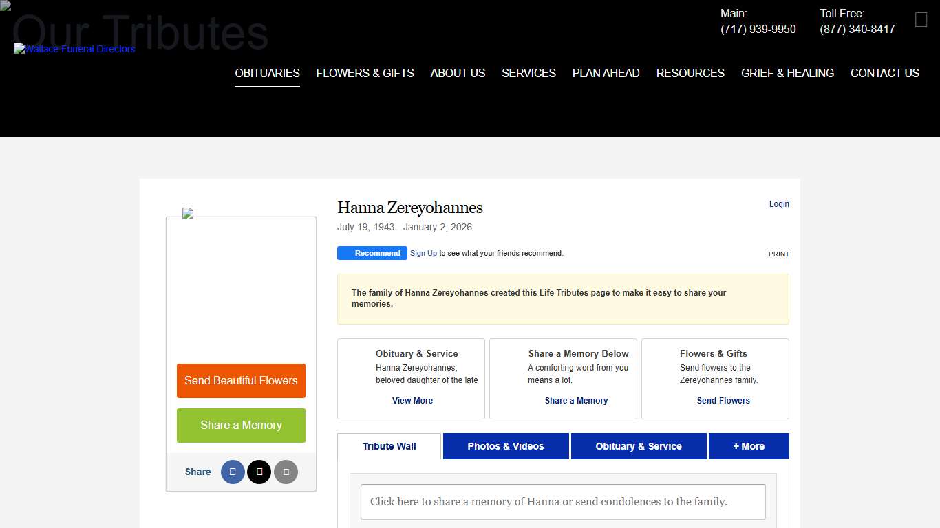 Hanna Zereyohannes Obituary - Visitation & Funeral Information